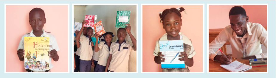 Haitian students with school supplies